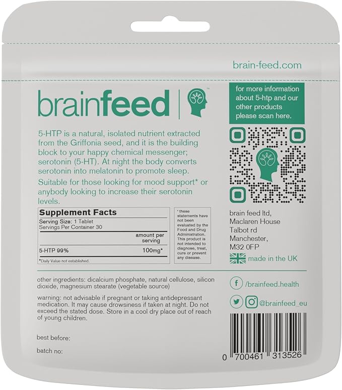 Serotonin Supplements (30) | 1-a-Day Serotonin Mood Support | 5HTP 100mg Per Tablet from Griffonia Seed Extract | Natural Serotonin Booster | 1 Month Supply