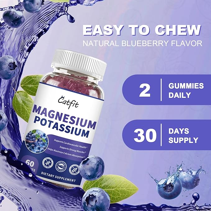 Potassium Magnesium Supplement Gummies,Magnesium Glycinate 500mg,Potassium Gluconate 99mg,Triple Magnesium Complex 1700mg,Calcium,Zinc,Vitamin D3 for Leg Cramps,Sleep,Immunity & Energy,120 Ct