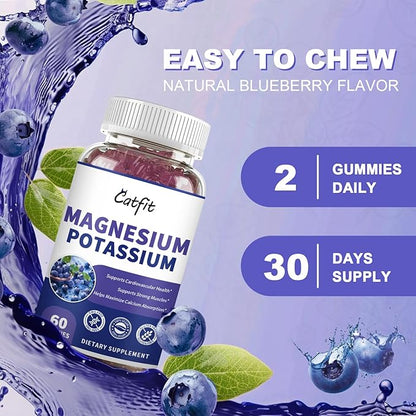 Potassium Magnesium Supplement Gummies,Magnesium Glycinate 500mg,Potassium Gluconate 99mg,Triple Magnesium Complex 1700mg,Calcium,Zinc,Vitamin D3 for Leg Cramps,Sleep,Immunity & Energy,120 Ct