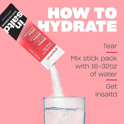 INSALTD™ Sugar Free Electrolytes Powder Packets with No Stevia Aftertaste | High-Potency Hydration Packets | Keto Electrolyte Drinks | Intermittent Fasting Drink Mix | 28 Pack (Grapefruit)