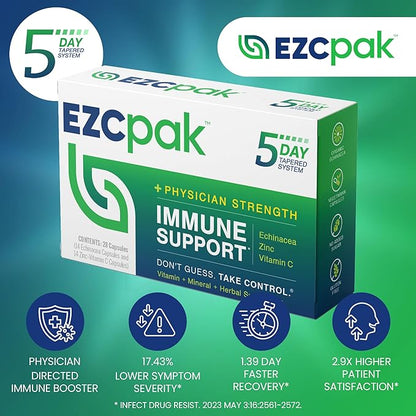EZC Pak 5-Day Tapered Immune Support Booster - Vitamin Immune Support Supplement, Echinacea, Zinc Vitamin C, Immune Boosters for Adults - Immune Support Vitamins (Pack of 6)