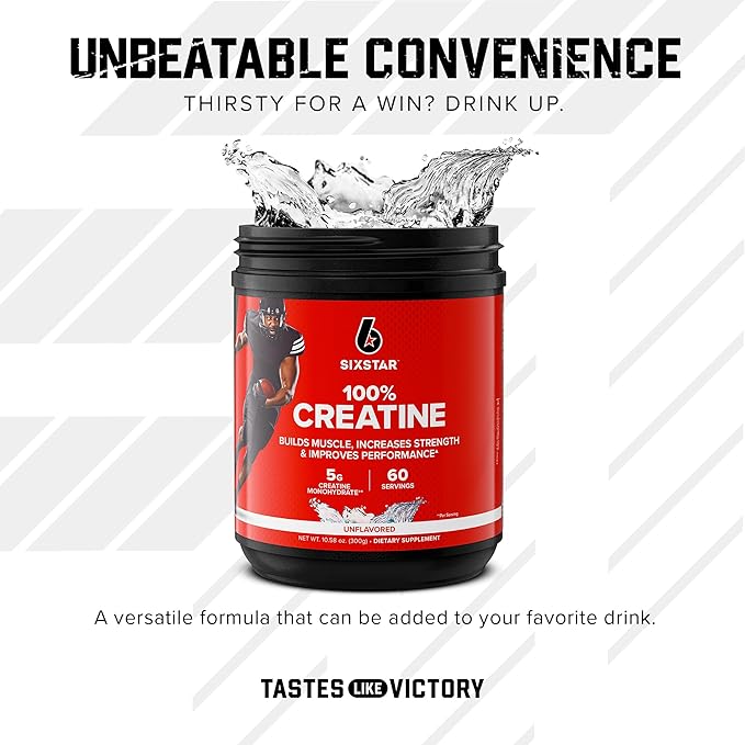 Six Star 100% Creatine Monohydrate Powder - Unflavored Micronized Creatine Monohydrate Supplement for Workout Performance, Muscle Building & Strength - Creatine Powder for Women & Men - 60 Servings