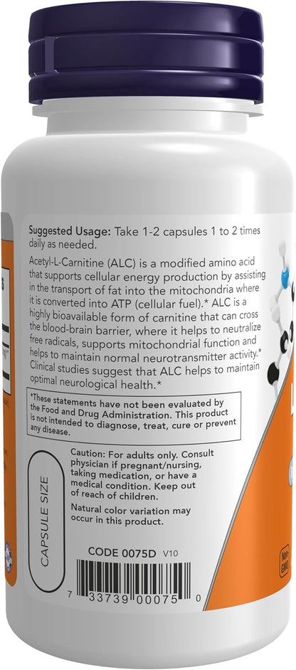NOW Supplements, Acetyl-L Carnitine 500 mg, Amino Acid, Brain and Nerve Cell Function*, 50 Veg Capsules (Pack of 3)