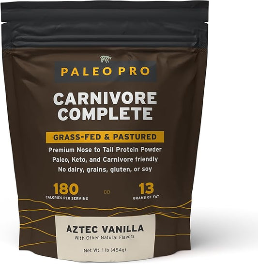 PaleoPro Carnivore Complete (Aztec Vanilla) Pastured & Cage-Free Protein, Grass-Fed Beef Tallow, Beef Organs | No Sugar, Soy, Grains or Net Carbs | Gluten Free. Paleo & Keto Macros (15 Servings)