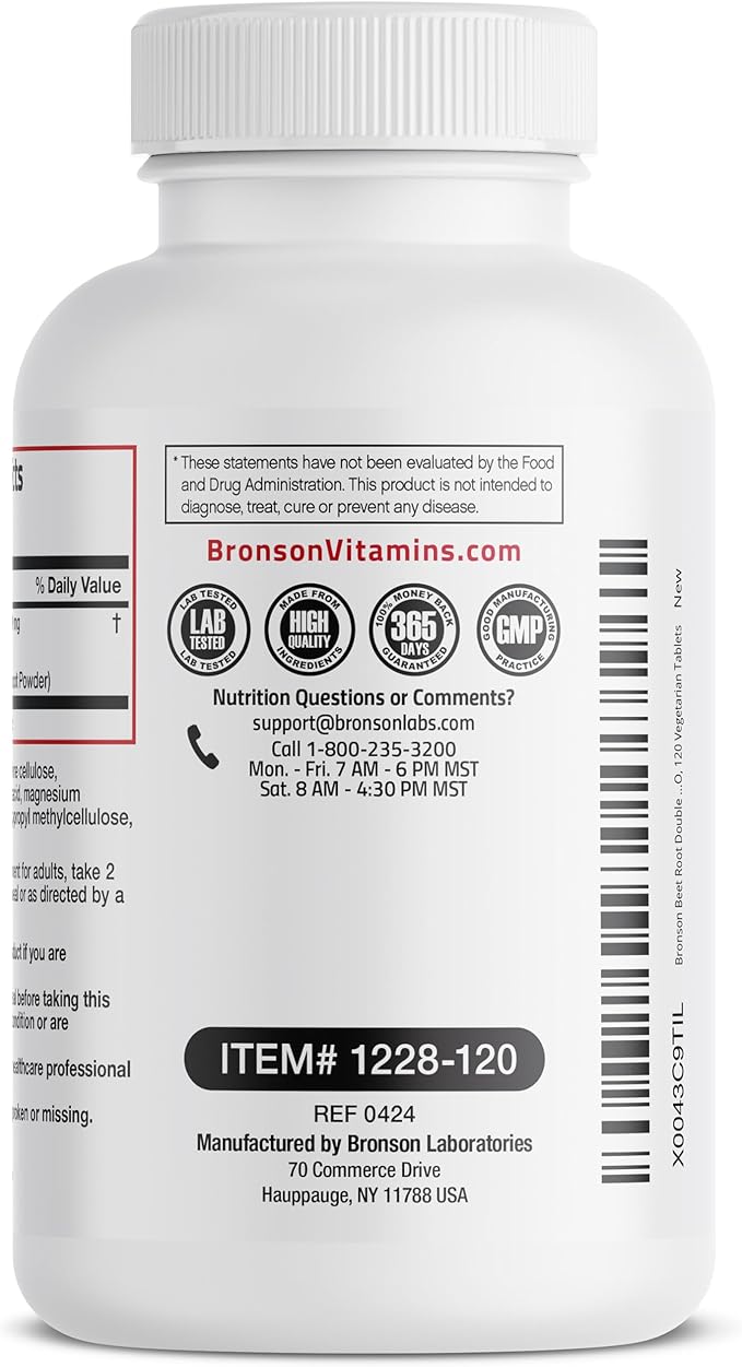 Bronson Beet Root Double Strength 4000mg Equivalent (from 1000 mg of 4:1 Extract), Non-GMO, 120 Vegetarian Tablets