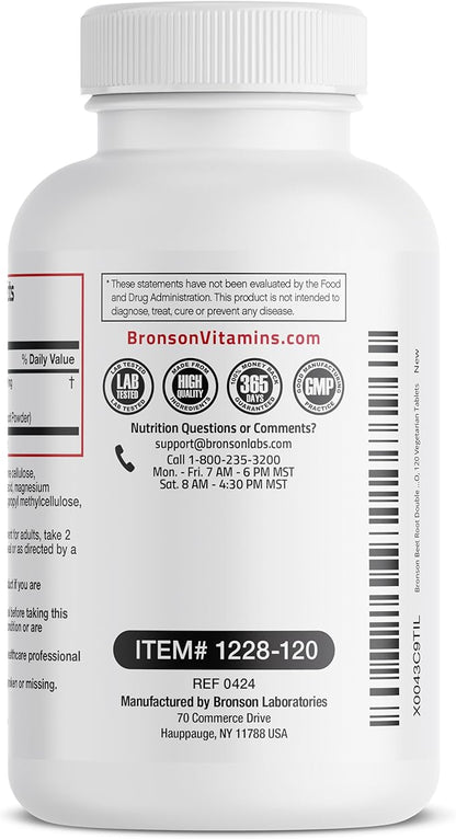 Bronson Beet Root Double Strength 4000mg Equivalent (from 1000 mg of 4:1 Extract), Non-GMO, 120 Vegetarian Tablets