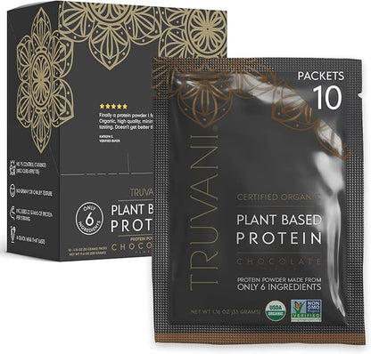 Truvani Vegan Pea Protein Powder | Chocolate | 20g Organic Plant Based Protein | 10 Travel Packets | Keto | Gluten & Dairy Free | Low Carb | No Added Sugar