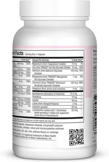 Maxi Health Women's Daily Multivitamin Biotin, Vitamins A B C D E, Calcium, Zinc, Lutein, Magnesium, Folate and More. Supports Gut Health for Women. Natural, Non-GMO, Gluten Free & Dairy Free Kosher