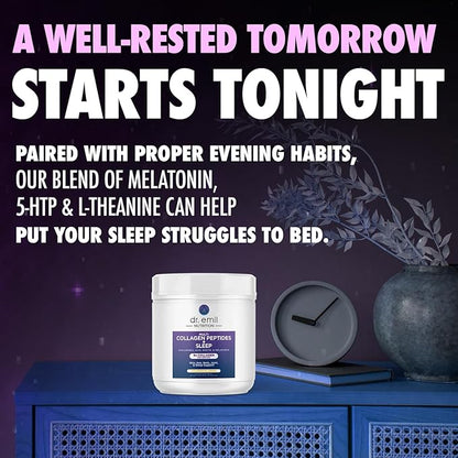 DR. EMIL NUTRITION Collagen Peptides Powder Plus Sleep Support - Collagen Powder for Women with 5-HTP, Melatonin & L-Theanine - Collagen Supplements with Biotin for Hair, Skin & Nails