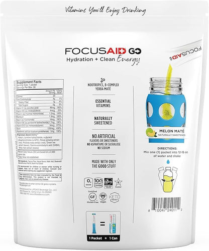 FOCUSAID GO Nootropics Energy Blend, Zero Sugar, Alpha-GPC, GABA, B-Complex, Yerba Mate, Green Tea, Keto Friendly, 100mg Caffeine, 30 Count (Pack of 1)
