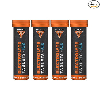 Fluid Tactical- Effervescent Hydration Tablets, Electrolyte Replacement & Dehydration Prevention, 4 Pack, 40 Servings (Orange Pineapple)