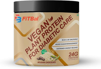 Belgian Chocolate Vegan Plant Protein Powder for Diabetic Care 250 Gram (7 Servings) Serving Quantity-33G 24G Protein Per Serving, Glutamine - 3.32 Gm
