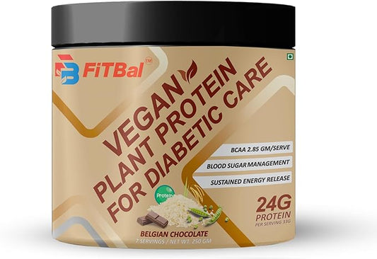 Belgian Chocolate Vegan Plant Protein Powder for Diabetic Care 250 Gram (7 Servings) Serving Quantity-33G 24G Protein Per Serving, Glutamine - 3.32 Gm