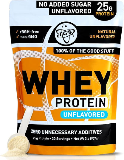 Whey Protein Powder Unflavored, Unsweetened, Keto Friendly - 2lb - Low Carb, Low Calorie, No Soy, Made in USA