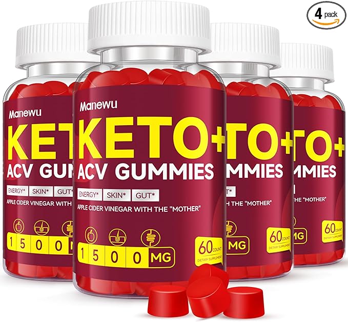 Keto ACV Gummies - 1500mg Apple Cider Vinegar with Mother - Vegan, Non-GMO,Organic Apple Cider Vinegar Gummies for Women Men, Detox & Cleanse, 4 Pack