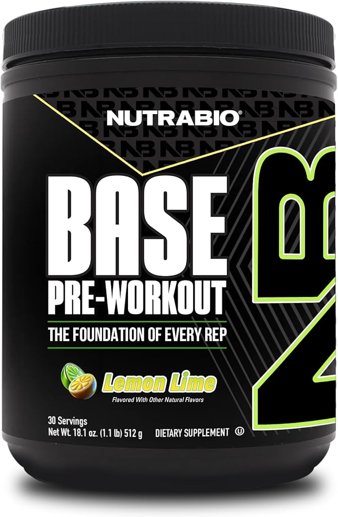 NutraBio Base Pre-Workout Sports Nutrition Powder - Sustained Energy, Mental Focus, Endurance, Hydration - Preworkout for Men and Women - Increase Energy- 30 Servings - Lemon Lime