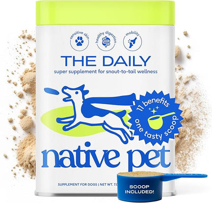Dog Vitamins and Supplements - 11 in 1 Multivitamin for Dogs with 21 Dog Supplements & Vitamins – Nutritious Dog Food Toppers - Dog Multivitamin Powder - Native Pet The Daily - 30 Scoops