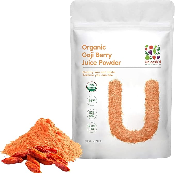 UNLEASH'D ORGANIC Organic Goji Berry Juice Powder 16 oz 100% Pure Natural Green Food, Rich in Antioxidants and Multivitamins, Boosts Immune System, Supports Eye Health, Promotes Skin Health