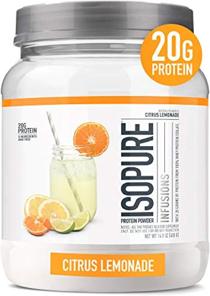 Isopure Protein Powder, Clear Whey Isolate Protein, Post Workout Recovery Drink Mix, Gluten Free with Zero Added Sugar, Infusions- Citrus Lemonade, 16 Servings, 0.88 pounds