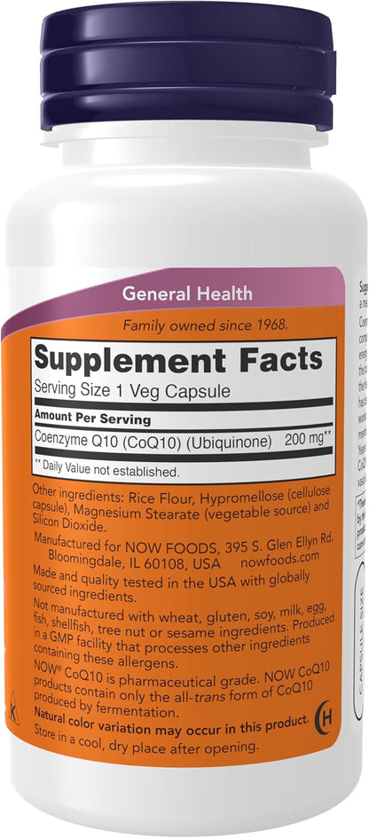 NOW Foods Supplements, CoQ10 (Coenzyme Q10) 200 mg, Cardiovascular Health*, 60 Veg Capsules