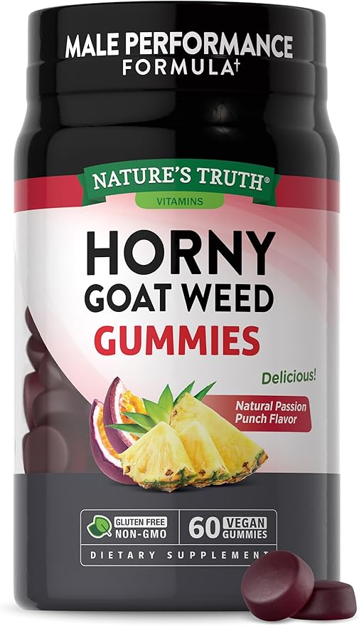Nature's Truth Horny Goat Weed Gummies | 60 Count | with Maca Root | Vegan, Non-GMO & Gluten Free Supplement for Men | Passion Punch Flavor