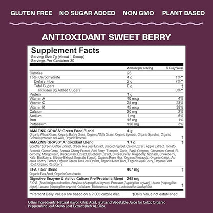 Amazing Grass Greens Superfood Antioxidant: Greens Powder with Organic Spirulina, Beet Root Powder, Elderberry & Probiotics, Sweet Berry, 15 Servings (Packaging May Vary)