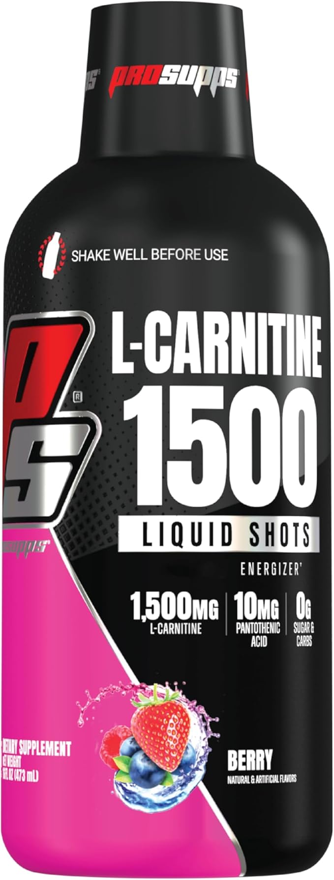 PROSUPPS L-Carnitine Stimulant Free Liquid Shots for Men & Women - Workout Drink for Performance & Muscle Recovery - Clean Energy, No Sugar, No Carbs (31 Servings, 1500 Berry)