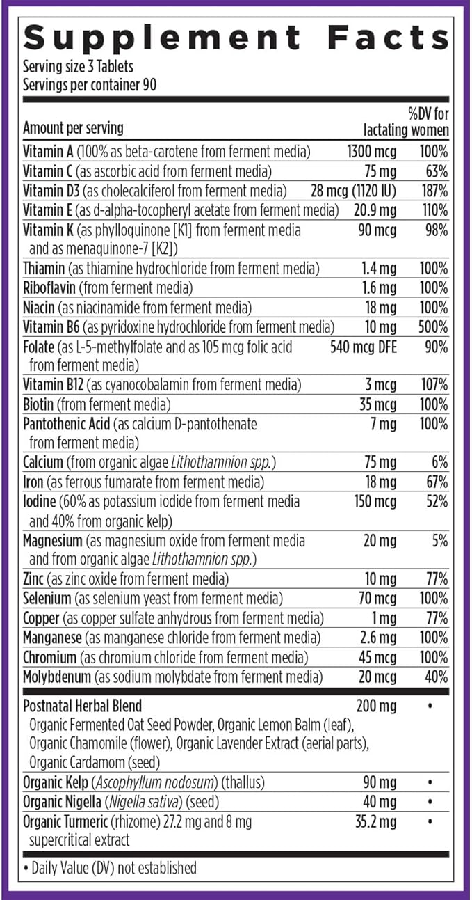 New Chapter, Postnatal Vitamins Lactation Supplement, Complete Multivitamin with Fermented Vitamin D3 + B Vitamins, Made with Organic Vegetables & Herbs, Non-GMO Ingredients, 270 Count