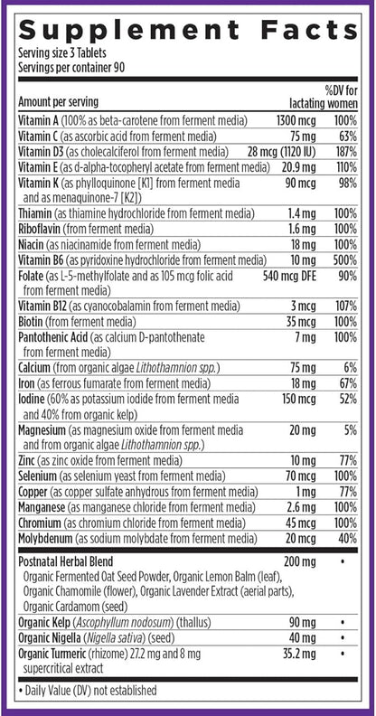 New Chapter, Postnatal Vitamins Lactation Supplement, Complete Multivitamin with Fermented Vitamin D3 + B Vitamins, Made with Organic Vegetables & Herbs, Non-GMO Ingredients, 270 Count