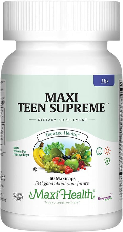 Maxi Health Teen Supreme HIS Vitamins for Teen Boys (60) - Teen Multivitamin for Young Men Ages 12 17 - Daily Teen Vitamins for Nutrition, Energy, Immune Support, Antioxidants & Teen Boy Needs
