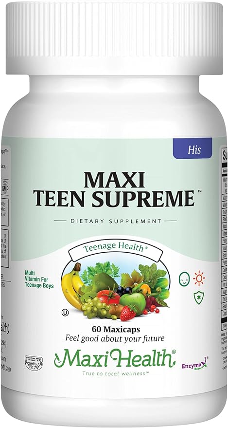 Maxi Health Teen Supreme HIS Vitamins for Teen Boys (60) - Teen Multivitamin for Young Men Ages 12 17 - Daily Teen Vitamins for Nutrition, Energy, Immune Support, Antioxidants & Teen Boy Needs