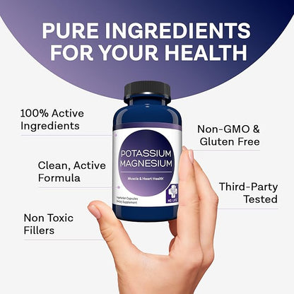 MD. Life Magnesium Potassium Supplement - 60 Capsules - High Absorption Magnesium Complex - Magnesium Supplement to Support Vascular Health & Leg Cramp 60cts