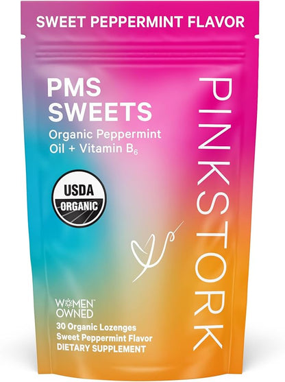 Pink Stork Organic PMS Support Sweets for Teens and Women - Simple & Natural Ingredients Vitamin B6 and Peppermint - Period, Digestion, Bloating, Mood Swings - 30 Drops