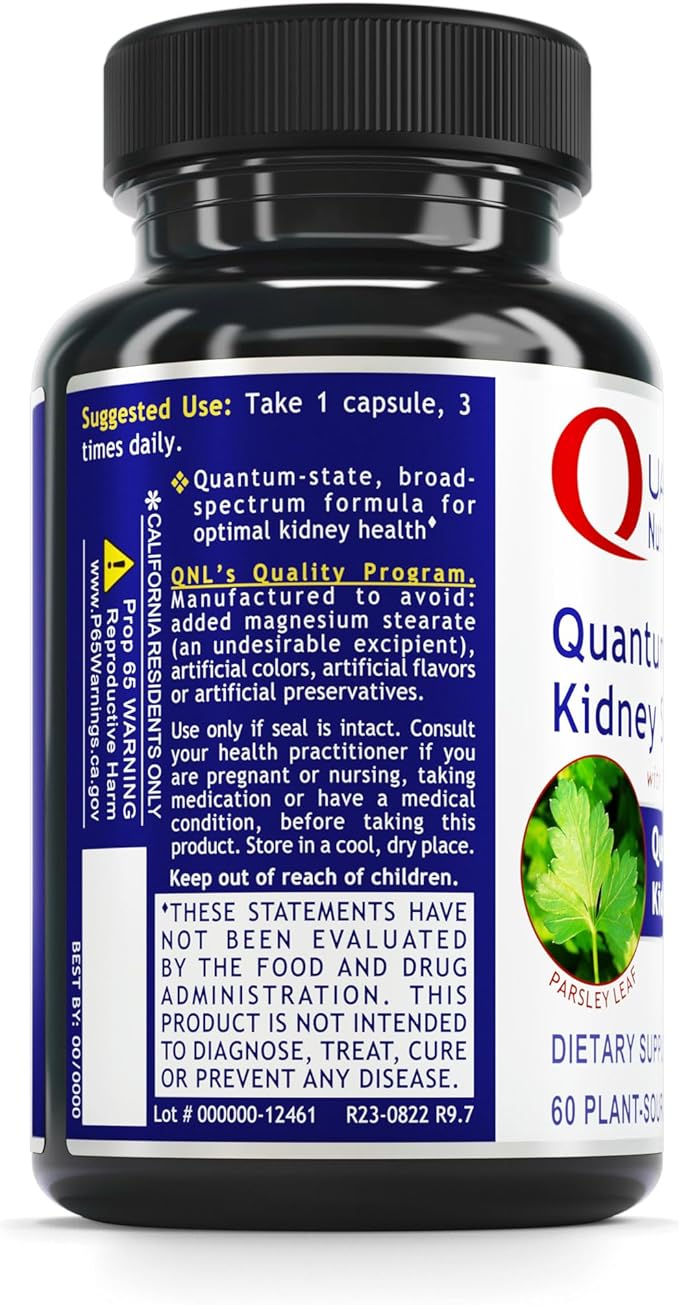 Quantum Nutrition Labs Kidney Support - Kidney Health Supplement, Kidney Support Supplement, Kidney Vitamins for Men and Women with Cranberry, Rhodiola Rosea, and Parsley - 60 Vegetarian Capsules
