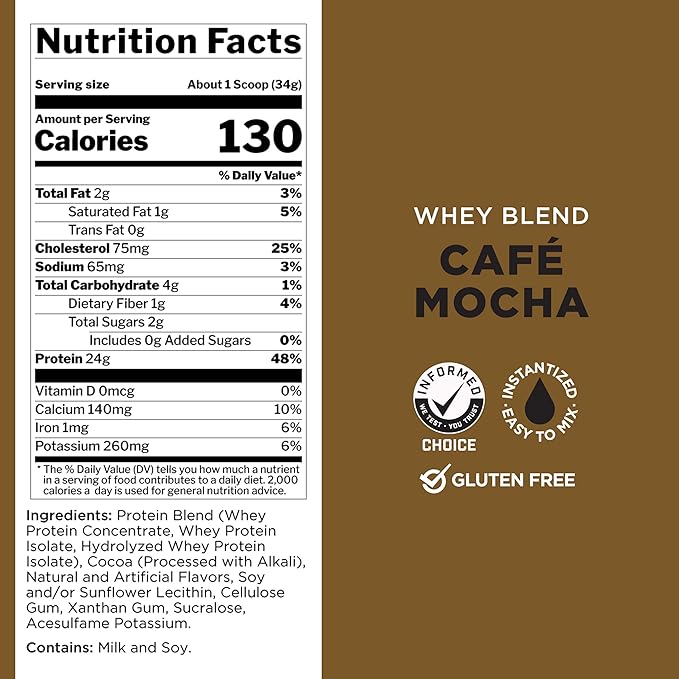 Rule One Proteins, R1 Whey Blend- Café Mocha, 24g Fast-Acting Whey Protein Concentrates, Isolates, and Hydrolysates Per Serving, with Naturally Occurring EAAs and BCAAs, 5lbs