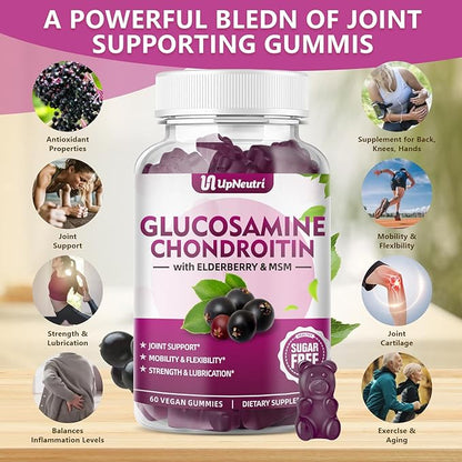 Glucosamine Chondroitin Gummies Sugar Free, Extra Strength 1500mg Glucosamine with Chondroitin MSM & Turmeric, Joint Support Supplement for Men & Women Joint Health (60 Count (Pack of 1))