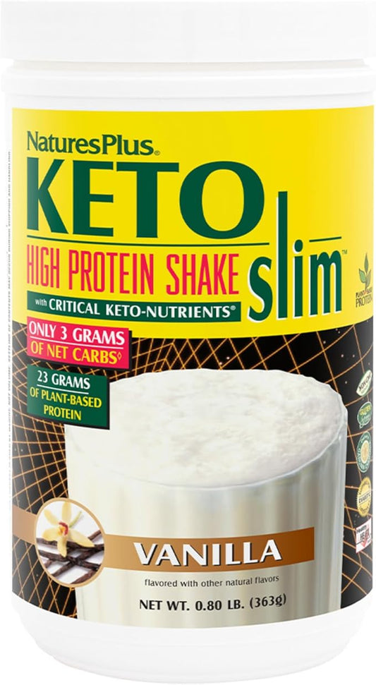 Natures Plus KETOSlim Vanilla Shake - .80 lbs, Vegetarian Protein Powder - Low Carb Plant-Based Meal Replacement - for Keto, Low Glycemic & Diabetic Lifestyles - Gluten-Free - 11 Servings