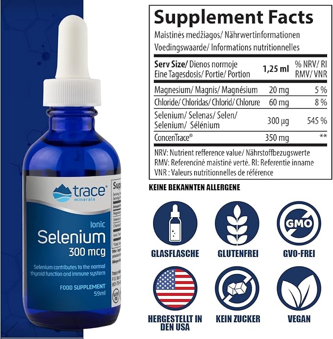 Trace Minerals | Liquid Ionic Selenium 300 mcg Dietary Supplement | Antioxidant, Supports Immunity, Thyroid Health | Vegan, Gluten Free, Non-GMO | 2 fl oz (1 pack), 48 servings