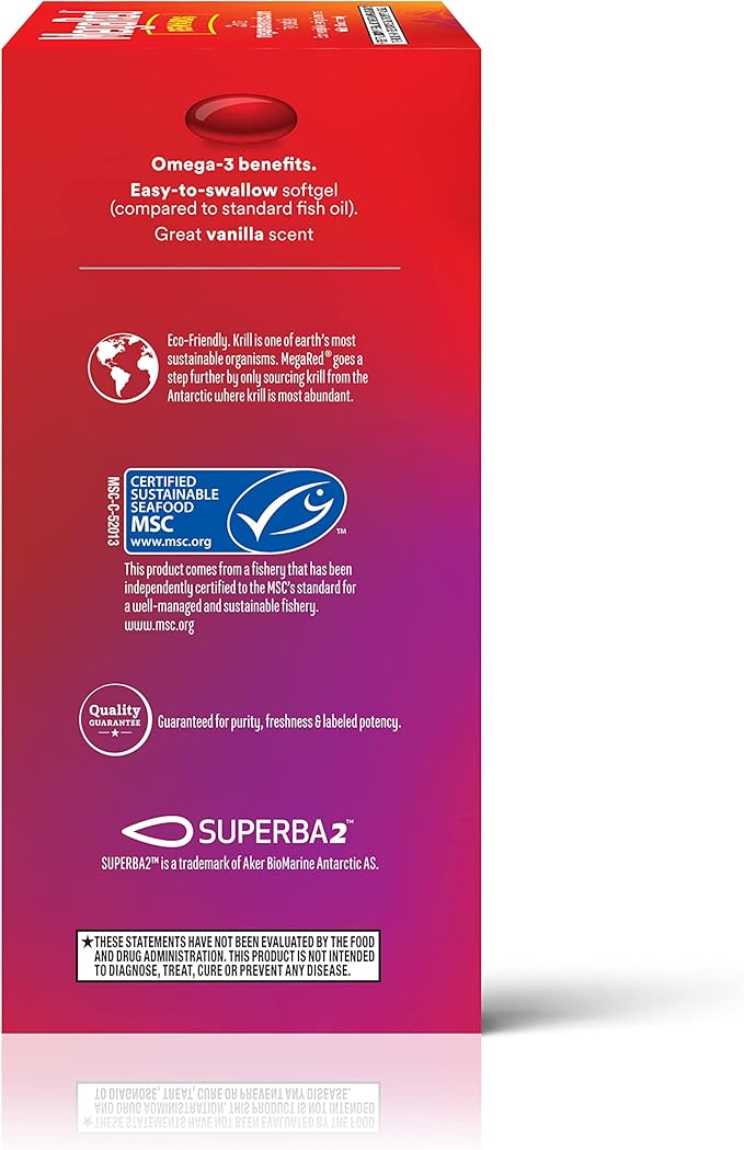 Megared Omega-3 Fish Oil + High Absorption Krill Oil 500mg Softgels, MegaRed Advanced 4in1 (80 count in a bottle) Concentrated Omega-3 Fish & Krill Oil Supplement