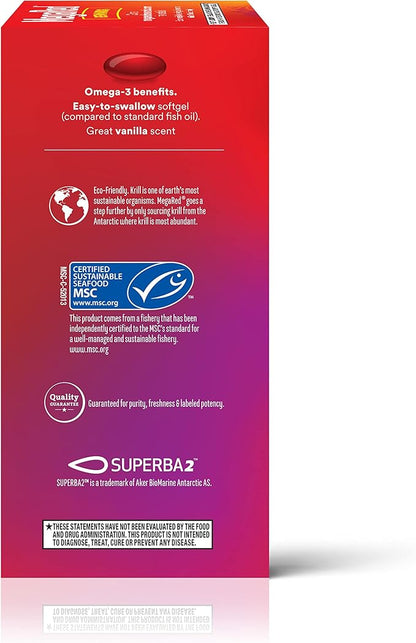 Megared Omega-3 Fish Oil + High Absorption Krill Oil 500mg Softgels, MegaRed Advanced 4in1 (80 count in a bottle) Concentrated Omega-3 Fish & Krill Oil Supplement