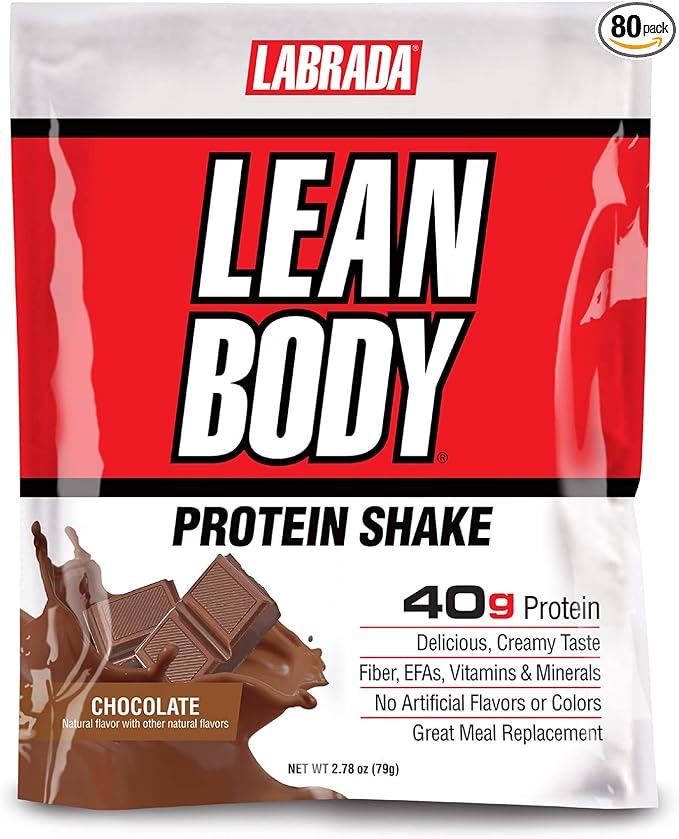 Labrada Lean Body MRP All-In-One Chocolate Meal Replacement Shake, 40g Protein, Whey Blend, 8g Healthy EFA's Fats & Fiber, 22 Vitamins and Minerals , No artificial color, Gluten Free, (80 MRP Packets)