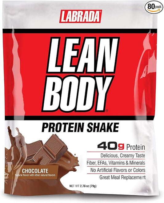 Labrada Lean Body MRP All-In-One Chocolate Meal Replacement Shake, 40g Protein, Whey Blend, 8g Healthy EFA's Fats & Fiber, 22 Vitamins and Minerals , No artificial color, Gluten Free, (80 MRP Packets)