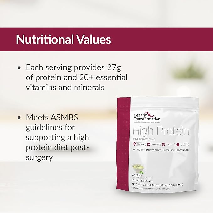 Bariatric Advantage High Protein Meal Replacement Drink Mix, Protein Powder Whey Isolate for Gastric Bypass and Sleeve Gastrectomy Patients, 27g Protein, Lactose Free - Chicken Soup - 28 Servings