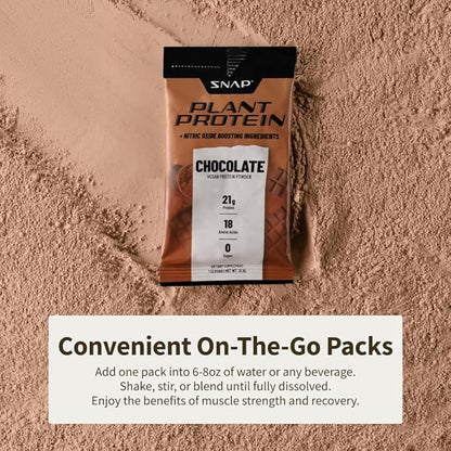 Snap Supplements 100% Plant Based Protein Powder Stick Packs with Nitric Oxide Booster (10 Pack, Chocolate)