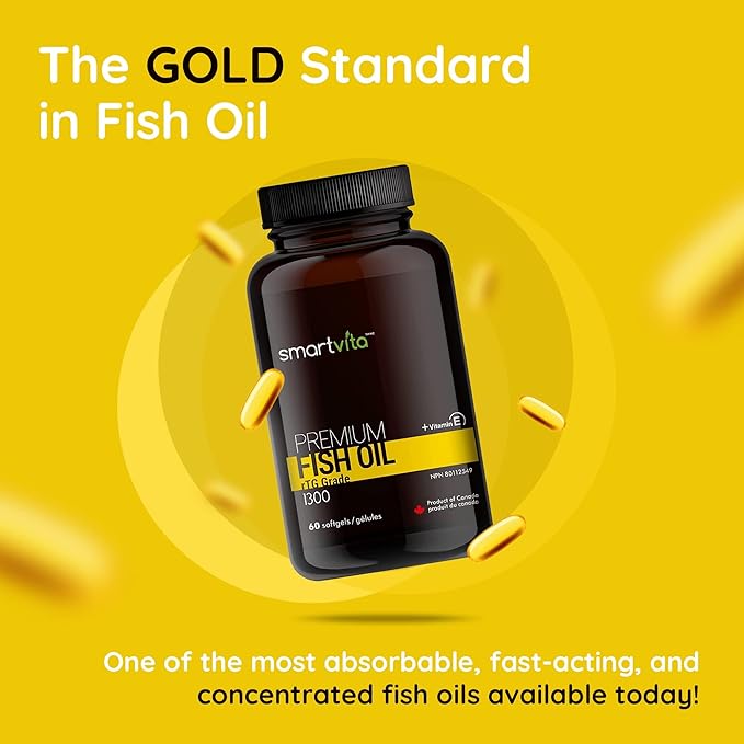 Smartvita - Premium Fish Oil, rTG Grade Omega 3, Fish Oil Omega 3, EPA, DHA, & Vitamin E Capsules, Multivitamins for Men & Women, Omega 3 Supplement, Burpless, 60 Softgels
