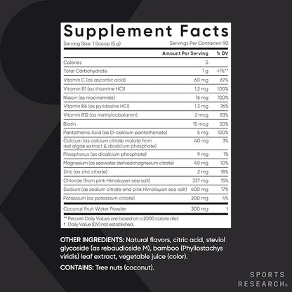 Sports Research Hydrate Electrolytes Powder - Sugar-Free & Naturally Flavored with Vitamins, Minerals, and Coconut Water - Supports Hydration - Passion Fruit