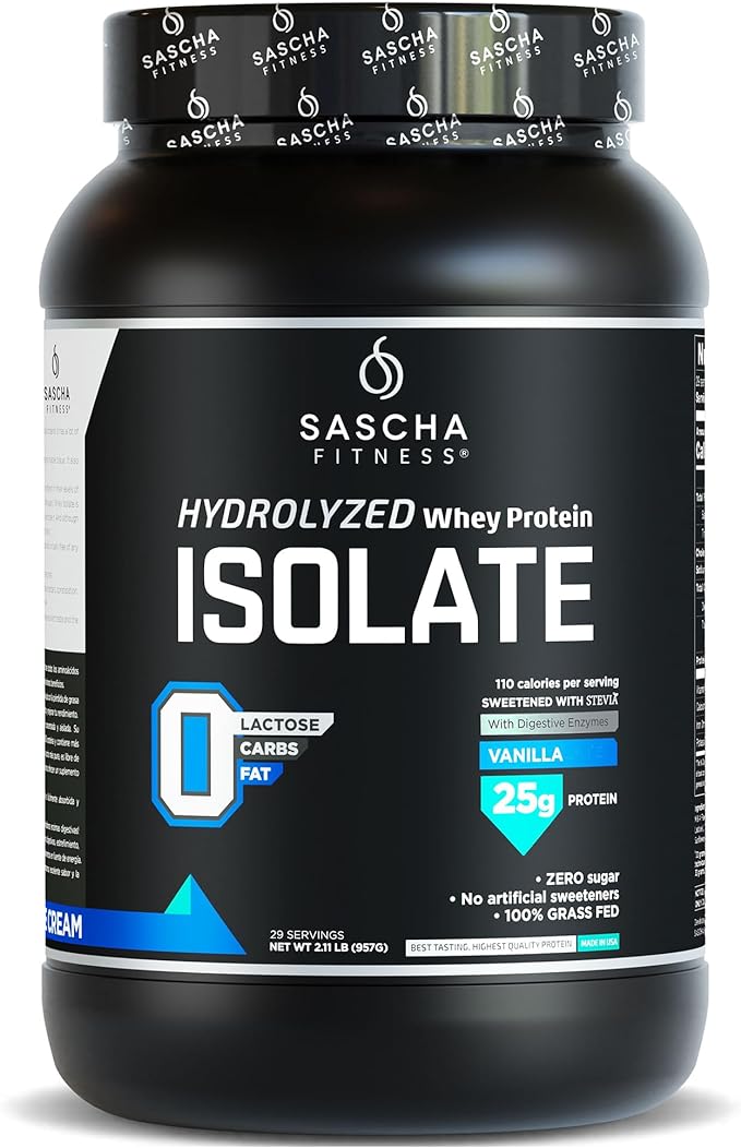 SASCHA FITNESS Hydrolyzed Whey Protein Isolate,100% Grass-Fed (2 Pounds, Vanilla)