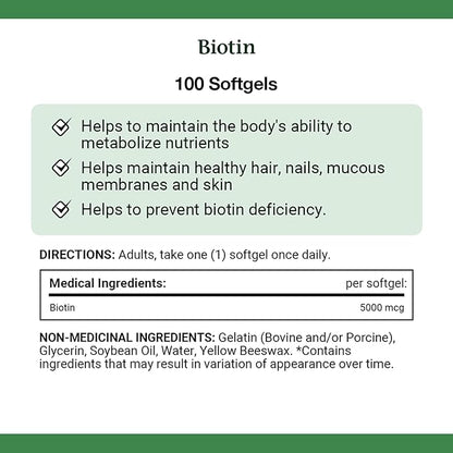 Nature's Bounty Biotin 5000mcg, 100 Count