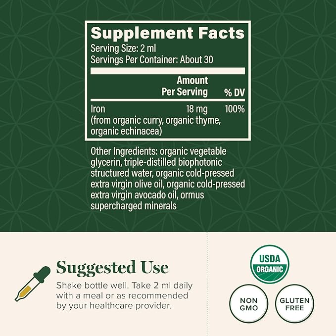 Global Healing Center Iron Supplement for Women and Men - Blood Builder Liquid Iron Vitamin with Curry Plant Extract - Natural Energy to Combat Fatigue, Brain Health & Oxygen Level Support (2 Oz)