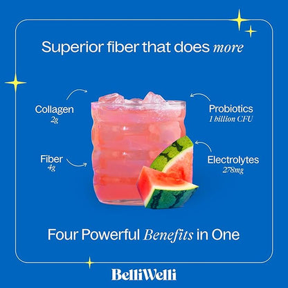 Daily Fiber Supplement Powder with Collagen, Probiotics & Electrolytes | Supports Digestive Health, Gut Balance & Debloating | Watermelon | 16 Servings